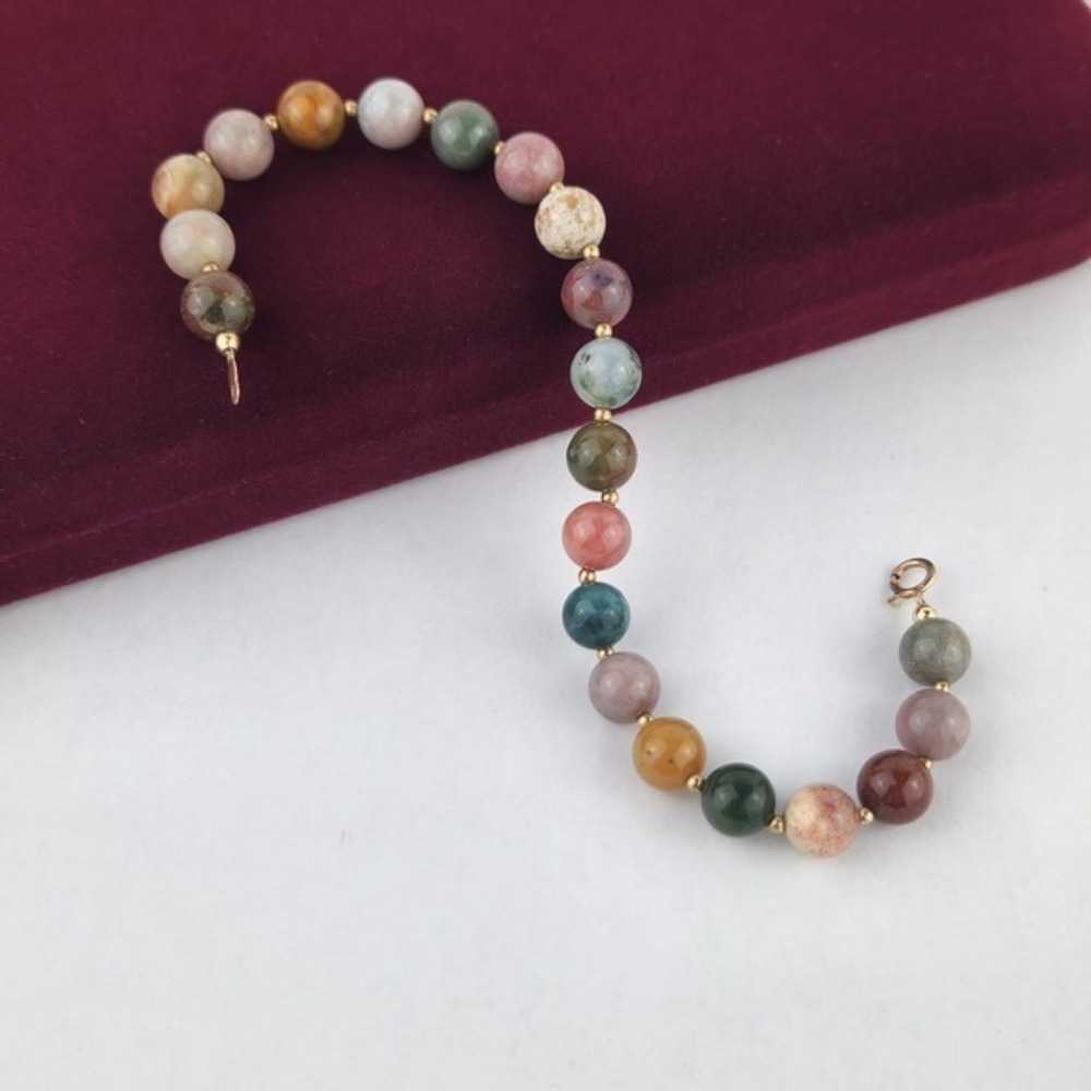 Vintage 14K Gold Filled Multicolor Semi Precious Gemstone Bead‎ Bracelet ~9 in.